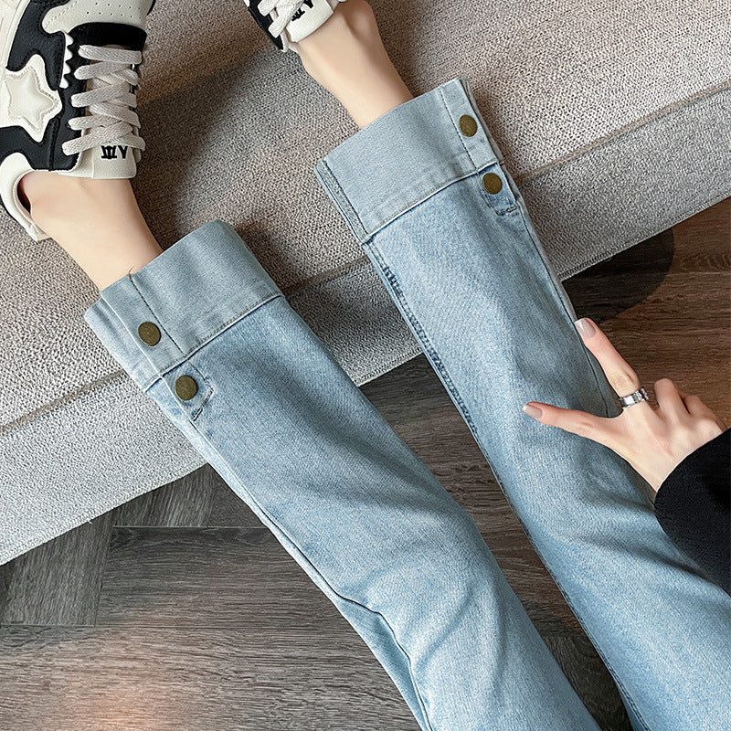Split Straight Jeans Women's Autumn 2024 New Pear-Shaped Figure Small Eight Nine Cigarette French Stick Pants