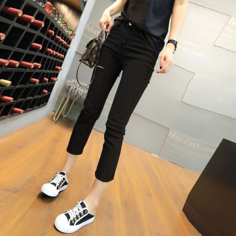 Simon Lerner Summer Thin Jeans Women's Straight Slim-fit Eight-point Small Man Smoke Tube Pants Stretch Slim-fit Outer Wear