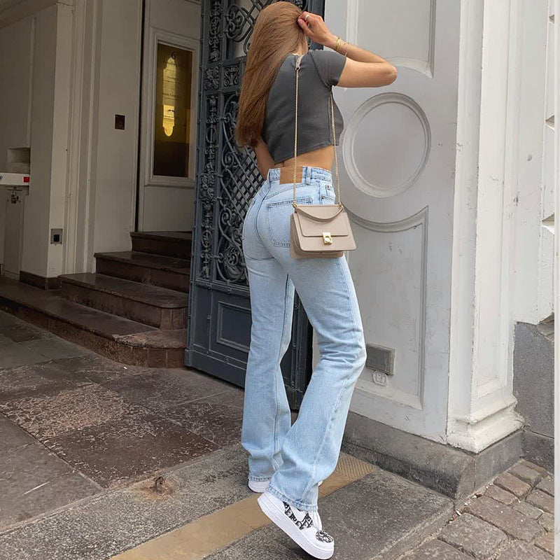 2025 Amazon New Women's High-Waisted Designer Jeans European And American Cross-Border Trade Straight-Leg Pants