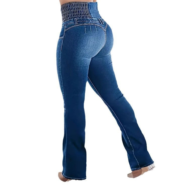 2024 European And American Cross-border TEMU New High Waist Slim-fit Slim-fit Slim-fit Stretch-row Women's Micro-Denim Trousers