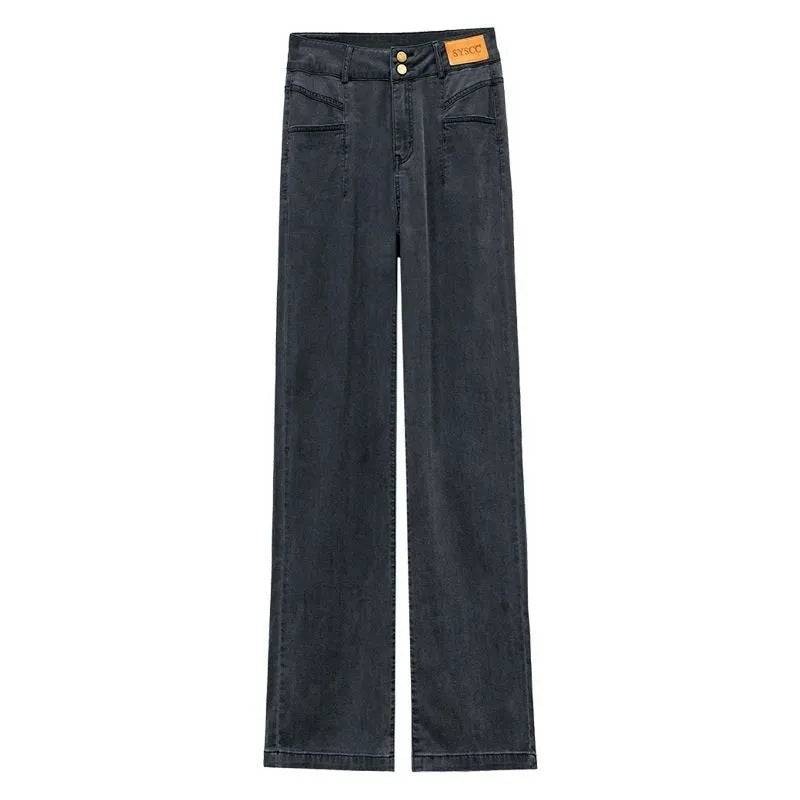 Ice Silk Wide Leg Jeans Women's 2026 New High Waist Slim Pants Summer Thin Tencel Drape Straight-Leg Pants