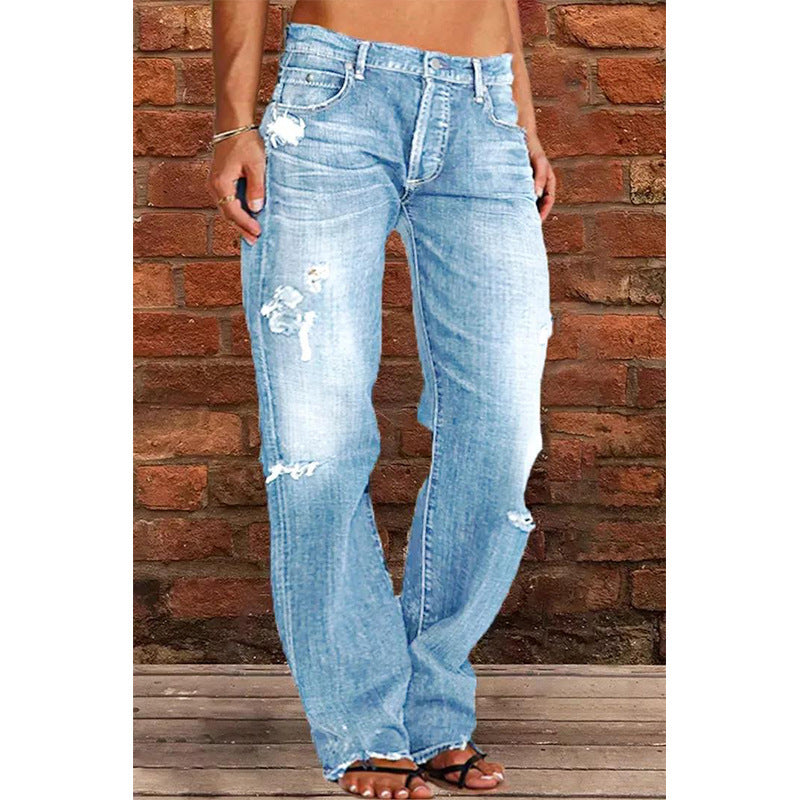 European And American Explosions Independent Station Wish Women's Jeans Slim Fit Slimming Washed Flare Pants Women's Pants NK205