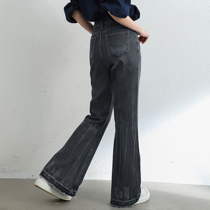 American Style Retro Micro-flared Jeans Women's Autumn New Arrival Old High Waist Loose Slimming Wide Leg Trendy Trendy Trousers