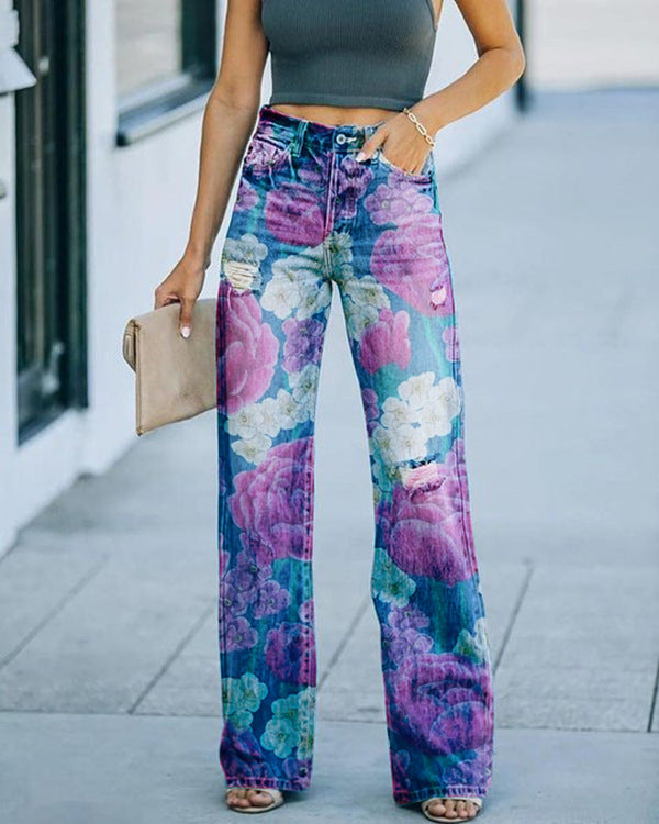 2023 Foreign Trade Cross-border AliExpress Ebay European And American Foreign Trade Plus Size Women's Casual Pants Thin Imitation Jeans Wide Leg