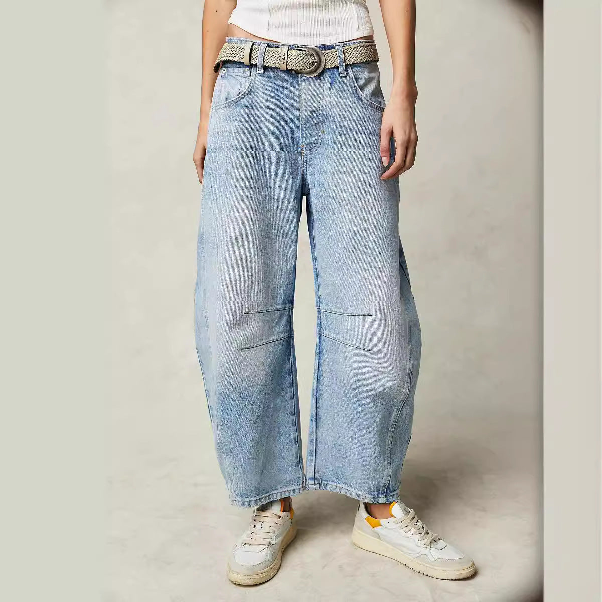 2025 European And American Cross-Border Temu Fashionable Casual Women's Loose Wide-Leg Pants Mid-Low Waist Washed Denim Pants