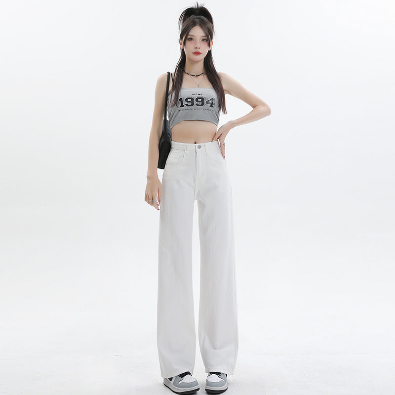 White Straight Leg Jeans Women's 2025 Summer New Classic High Waist Slim Look Sag Narrow Wide Leg Pants For Women