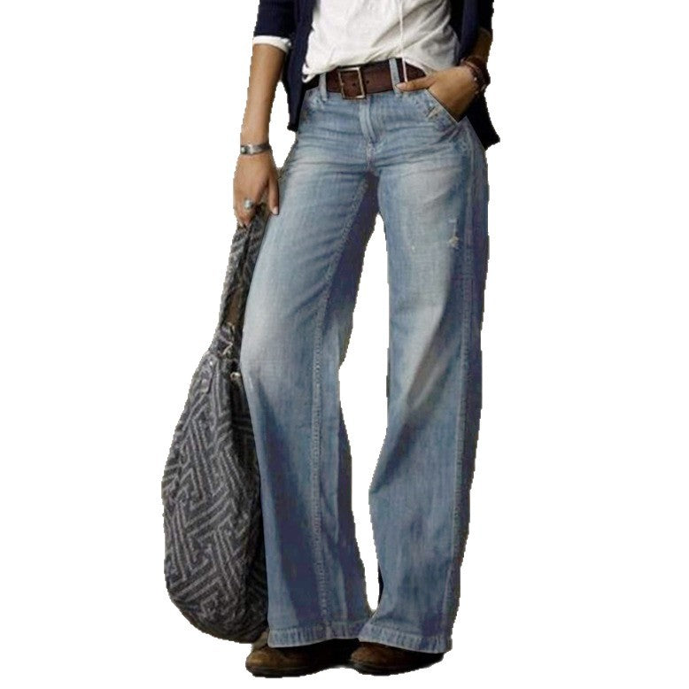 European And American Retro Fashion Casual Straight Wide-Leg Pants For Women Amazon Independent Station Foreign Trade Women's Popular Jeans