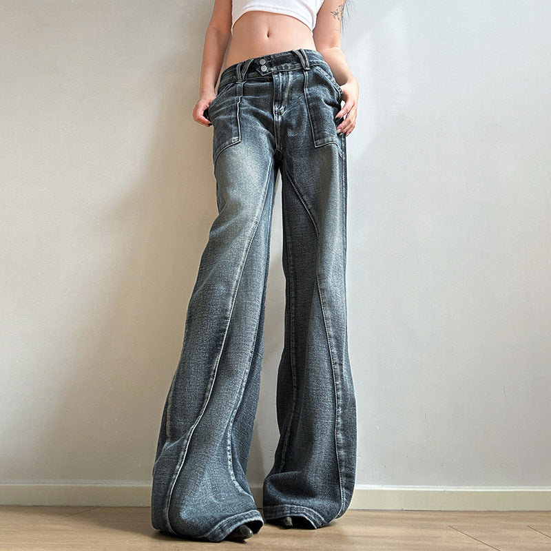 2024 Amazon Women's Clothing Base Washed Split Low Waist Loose Jeans Spice Girl Personality Slimming Casual Pants