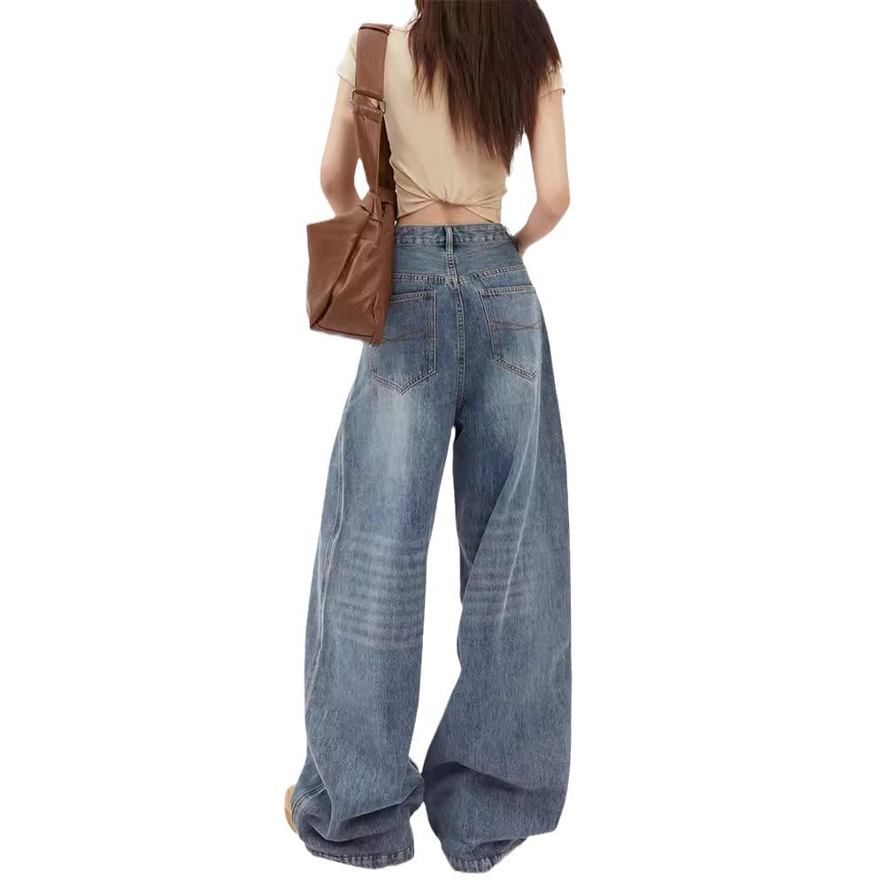 American Style Lazy Wide Leg Jeans Women's Autumn 2024 New High Waist Loose Slimming Straight Pants