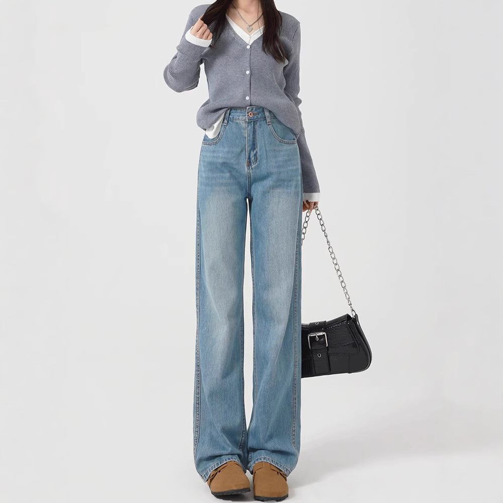 Wide-Leg Jeans For Women 2025 New Spring And Summer Small High-Waisted Loose Pear-Shaped Figure Narrow Straight Pants