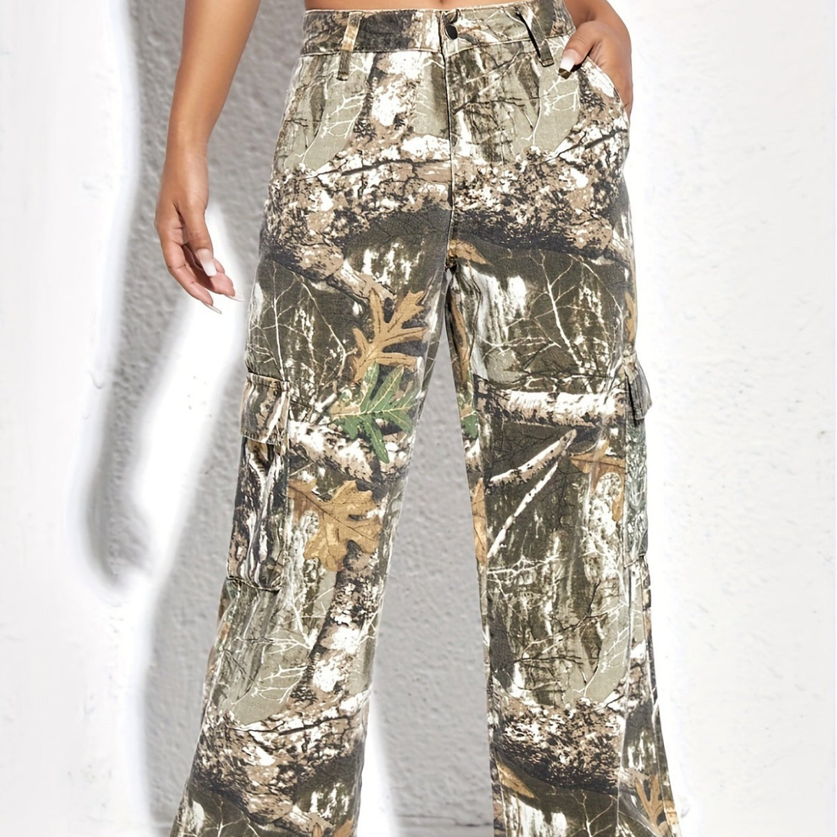 Cross-Border Printed Fashion Workwear Casual Loose Straight High-Waist Slim Denim Trousers For Women