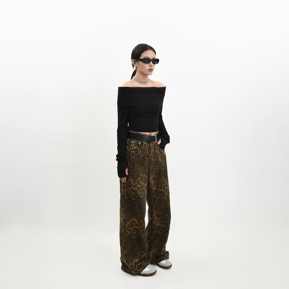 2023 New Original American Retro Leopard Print Jeans Straight Loose Men's And Women's Autumn And Winter Trendy Leopard Print Casual Pants