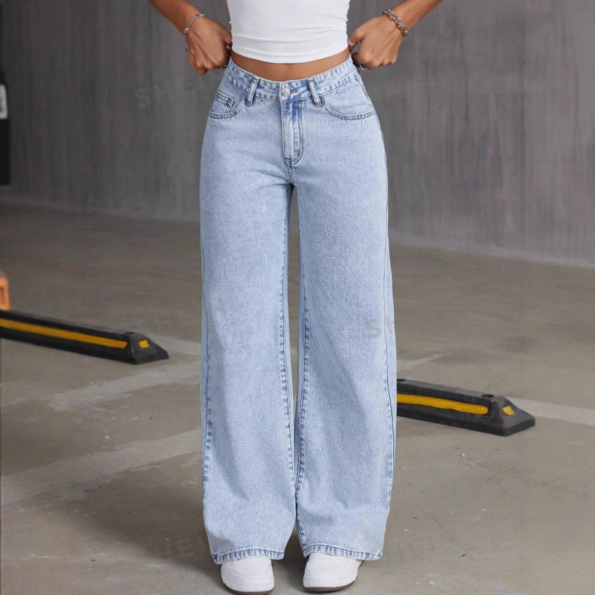 Cross-Border Shein Amazon Bow Embroidered Jeans For Women, Sweet And Spicy Style High-Waisted Straight Pants, Loose Pants