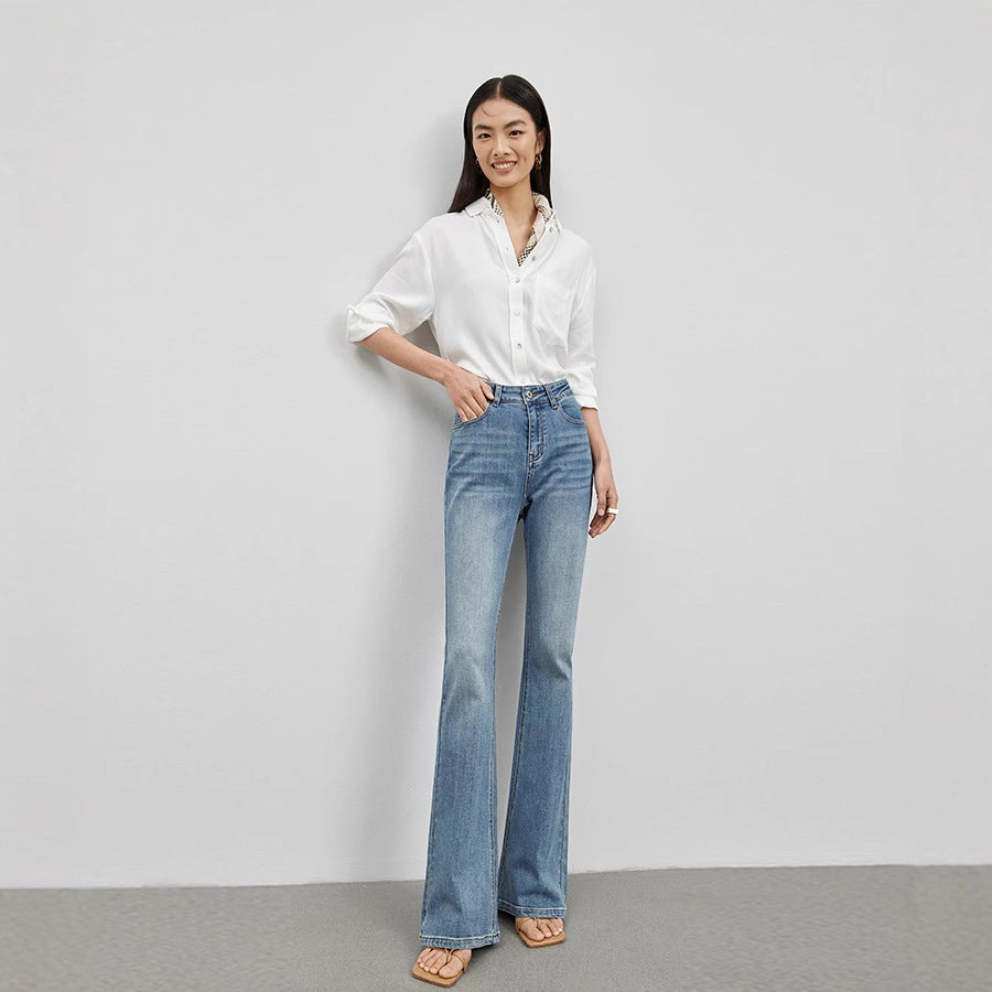 2025 Spring And Summer New Jeans Women's High-end Design High Waist Slimming All-match Simple Light Luxury Quality Slip Pants
