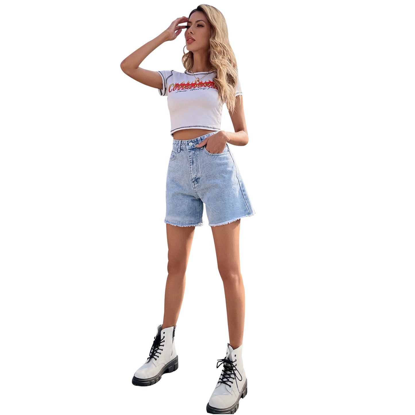 40-in Stock -30760# European And American Trend Loose Casual High Waist Loose Slim Women's Denim Shorts
