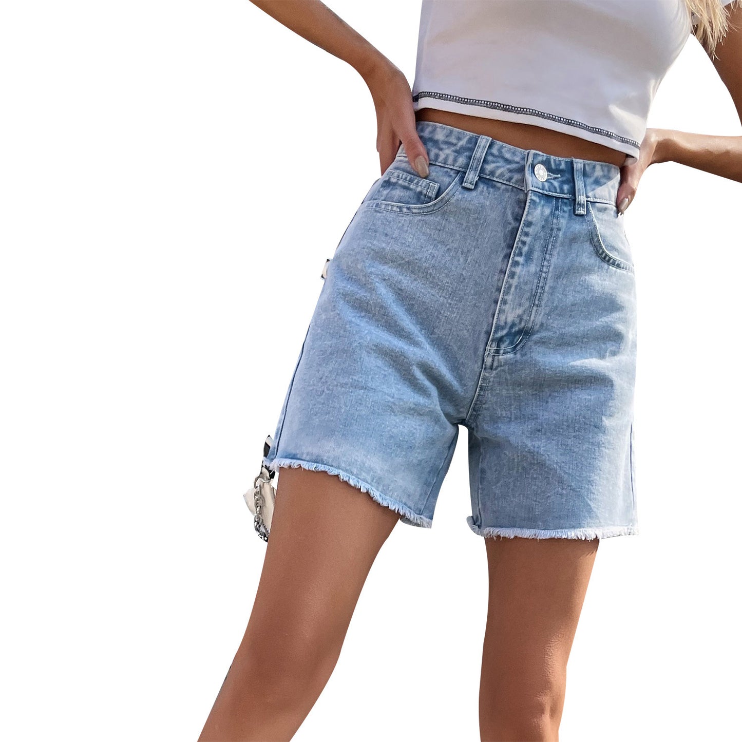 40-in Stock -30760# European And American Trend Loose Casual High Waist Loose Slim Women's Denim Shorts