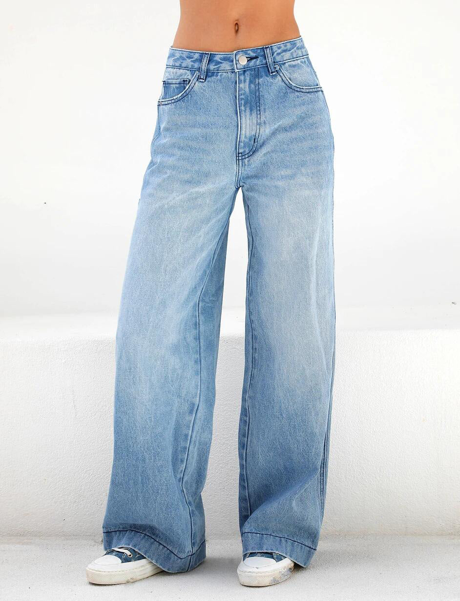 Europe And The United States 2021 High Waist Loose Wide Leg Women's Jeans Amazon Mop Jeans New One-piece Hair