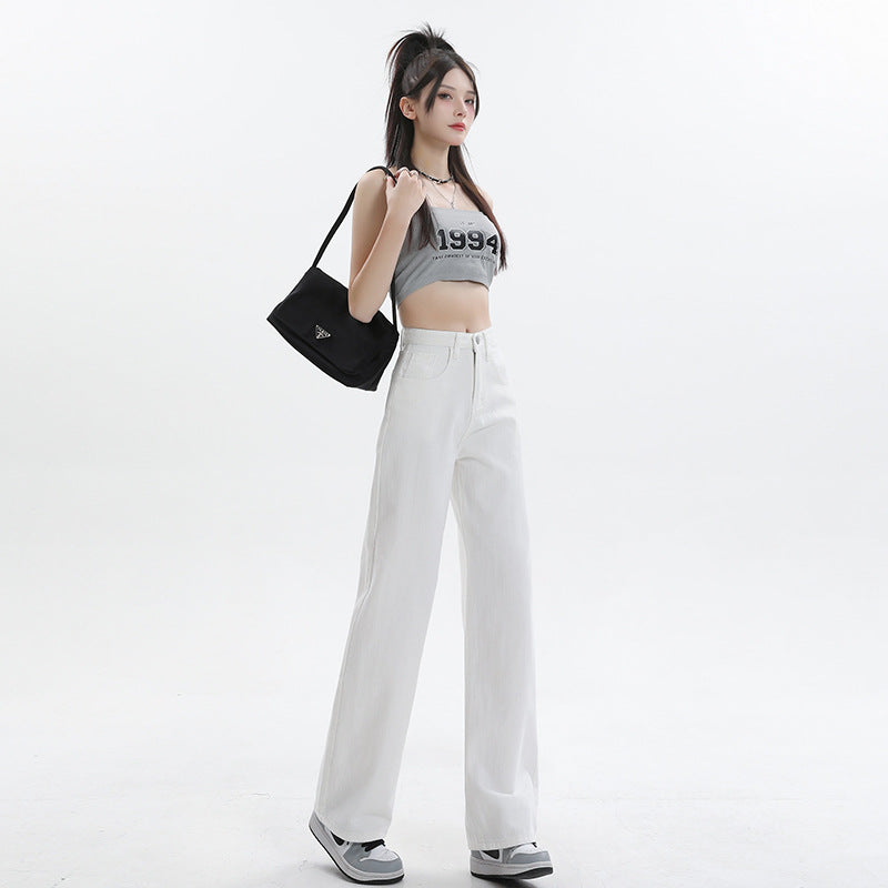 White Straight Leg Jeans Women's 2025 Summer New Classic High Waist Slim Look Sag Narrow Wide Leg Pants For Women