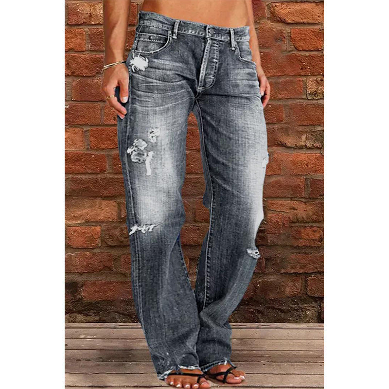 European And American Explosions Independent Station Wish Women's Jeans Slim Fit Slimming Washed Flare Pants Women's Pants NK205