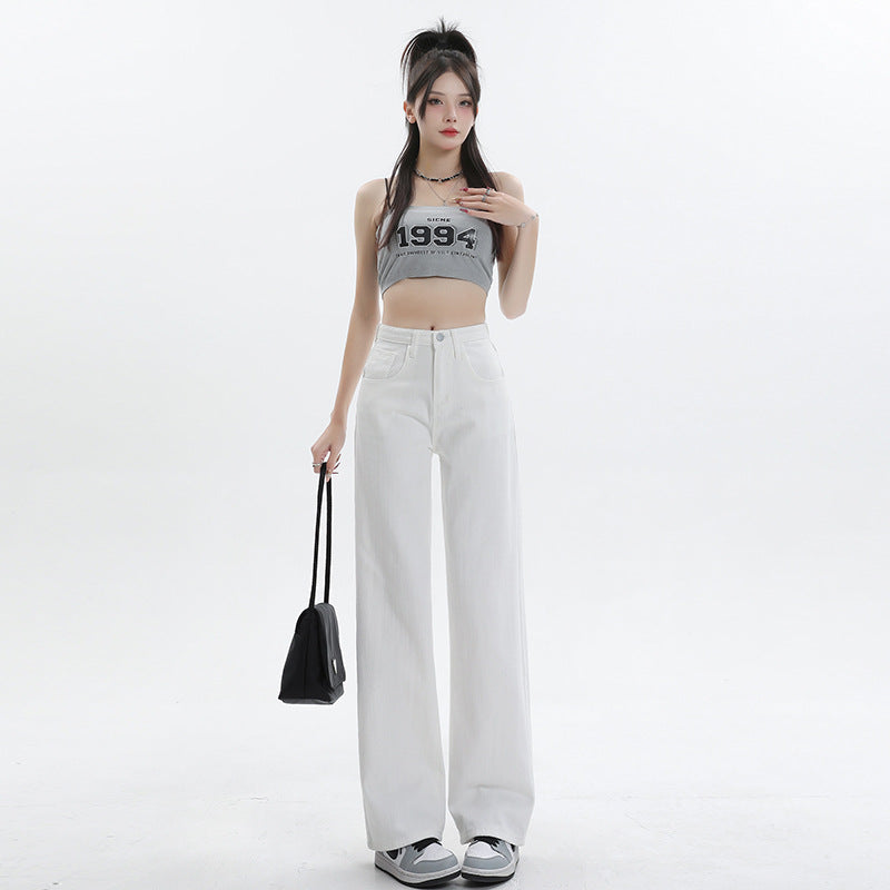 White Straight Leg Jeans Women's 2025 Summer New Classic High Waist Slim Look Sag Narrow Wide Leg Pants For Women