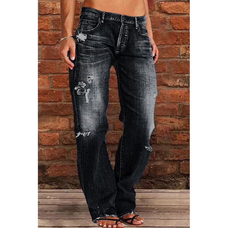 European And American Explosions Independent Station Wish Women's Jeans Slim Fit Slimming Washed Flare Pants Women's Pants NK205