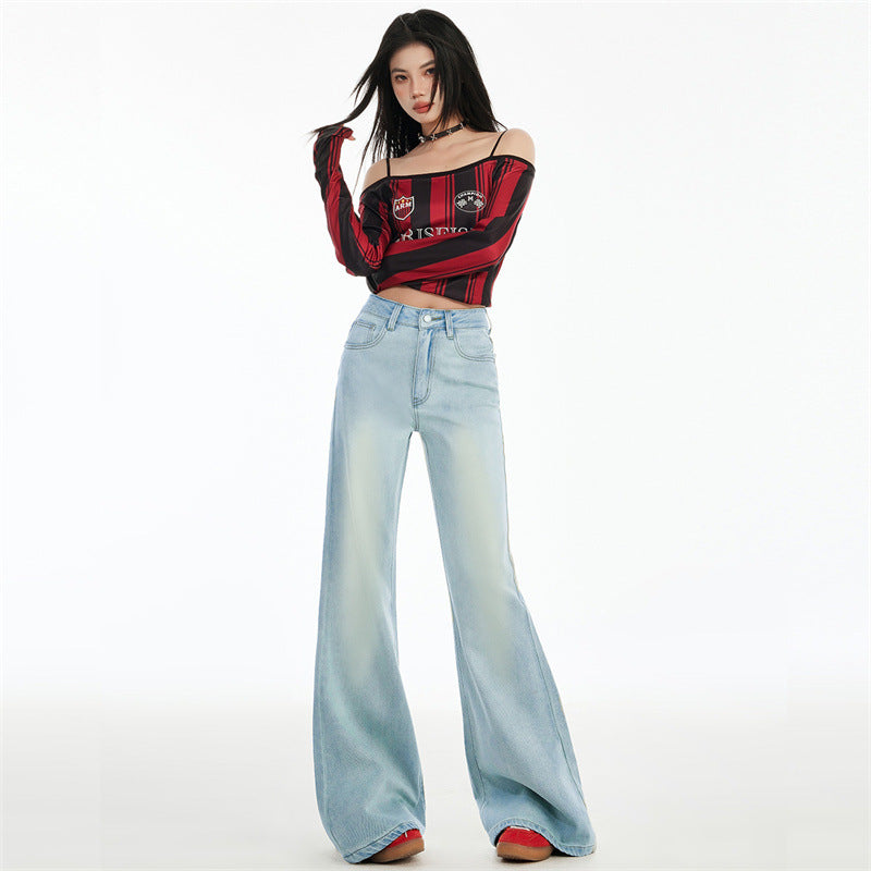 High Waist Loose Wide Leg Horn Jeans Women's 2025 Spring New Wide Leg Loose Horn Denim Pants