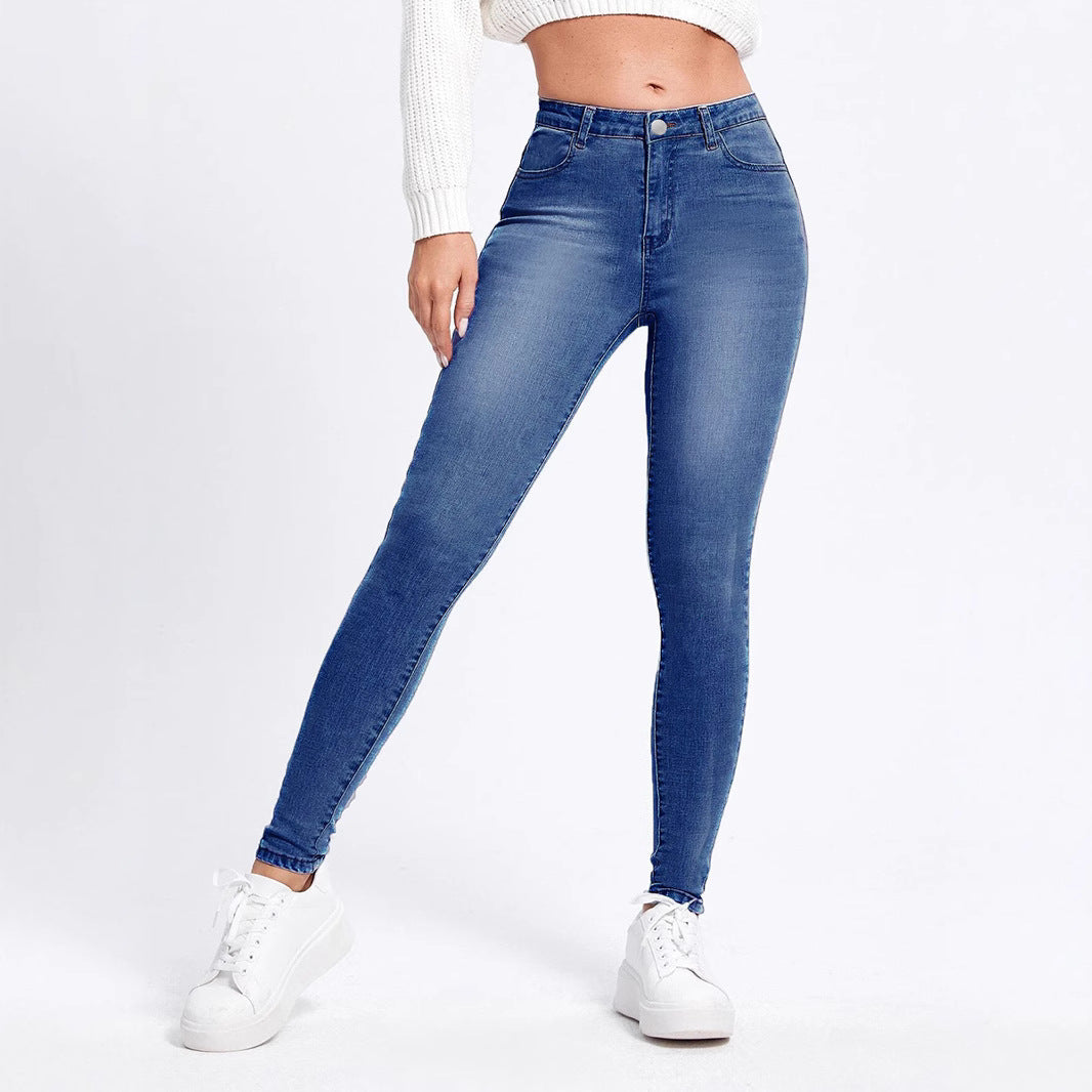Available For Overseas Warehouse Amazon Cross-Border Foreign Trade Hot-Selling Women's Elastic Slimming Look Jeans And Small-Leg Pants