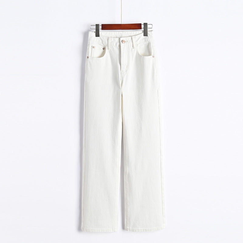 White High-Waisted Narrow Wide-Leg Jeans For Tall Women Spring New Versatile Loose Straight Pants For Small People