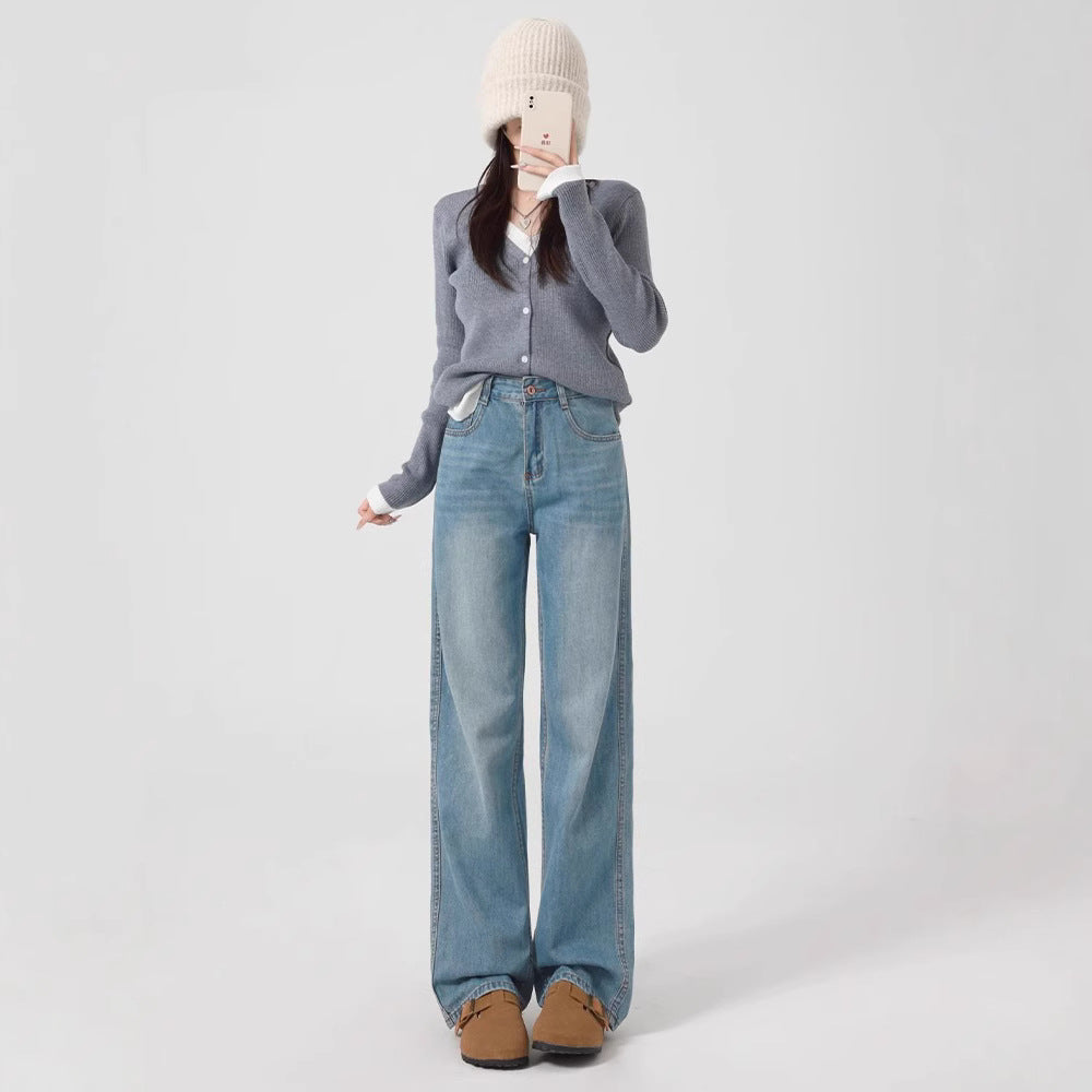 Wide-Leg Jeans For Women 2025 New Spring And Summer Small High-Waisted Loose Pear-Shaped Figure Narrow Straight Pants