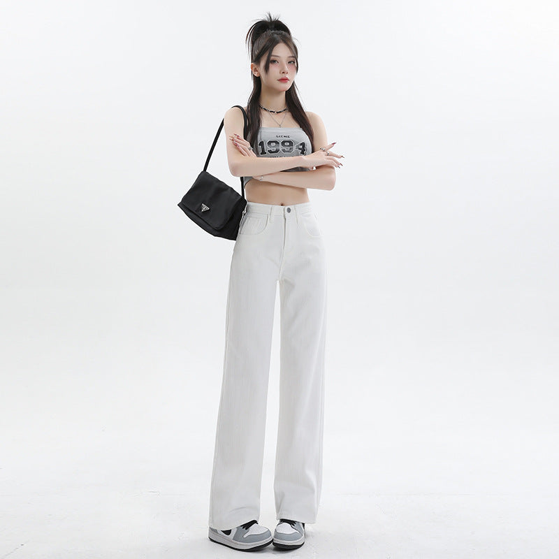 White Straight Leg Jeans Women's 2025 Summer New Classic High Waist Slim Look Sag Narrow Wide Leg Pants For Women