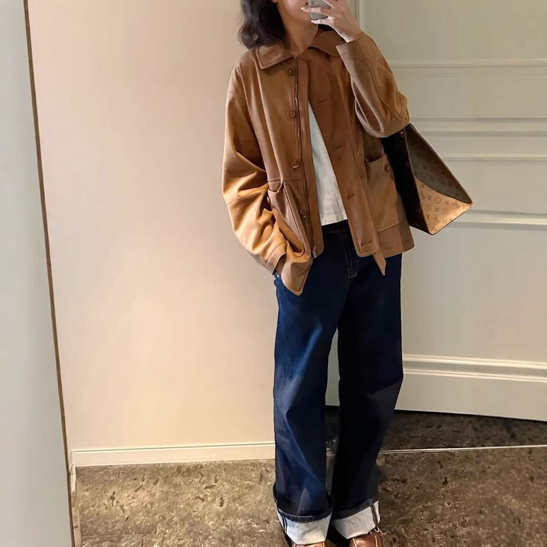 New Retro Primary Color Denim Middle Waist Slimming Leg Length A2 Elastic Fit Straight Jeans For Women 3075