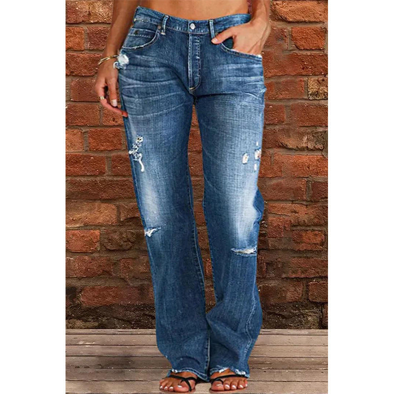 European And American Explosions Independent Station Wish Women's Jeans Slim Fit Slimming Washed Flare Pants Women's Pants NK205