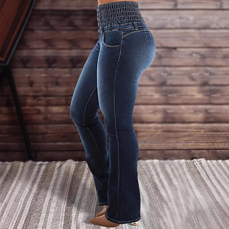 2024 European And American Cross-border TEMU New High Waist Slim-fit Slim-fit Slim-fit Stretch-row Women's Micro-Denim Trousers
