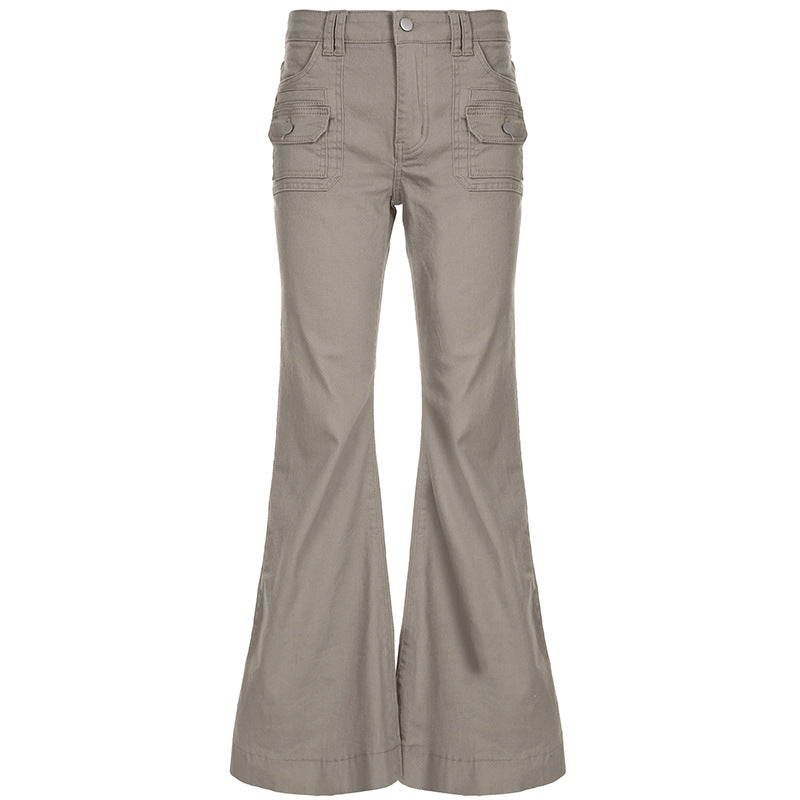 Sexy Spice Girl Low-waisted Slim-fit Slimming Pocket Flared Pants Women's Light Industrial Wear Cool Casual Jeans For Autumn 2024