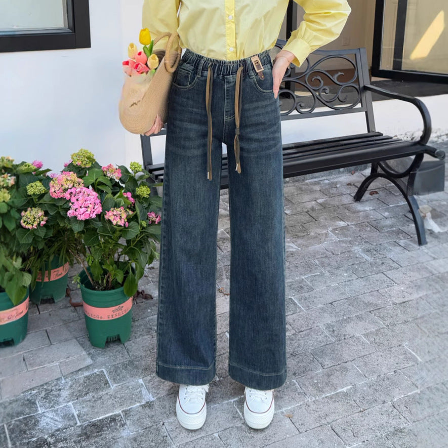 Women's Elastic Waist Jeans 2025 New Spring High Waist Loose Casual Pants Women's Slim Narrow Straight Pants
