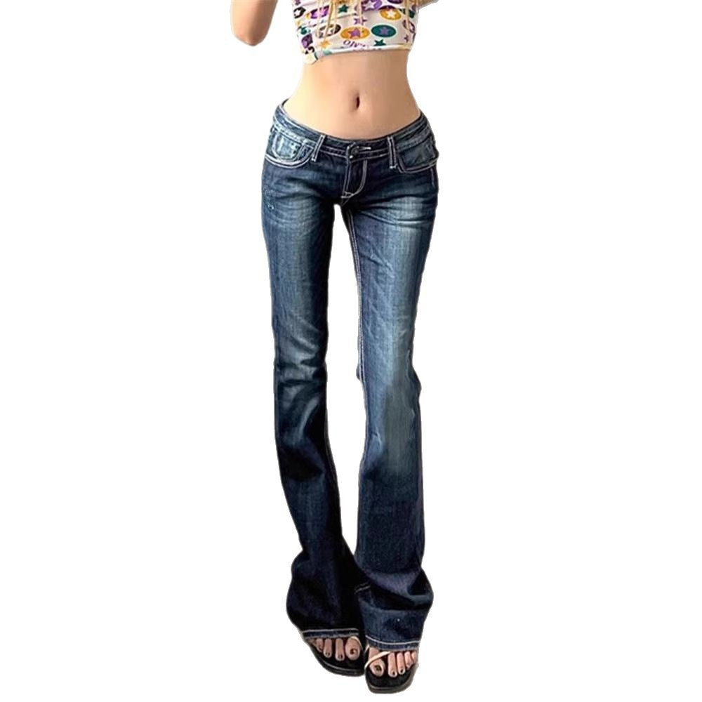 American Style Retro High Street Low Waist Micro-flared Jeans Women's Spring And Autumn 2025 New Slim-fit Stretch Trendy Mop Pants
