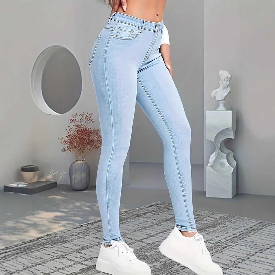 Available For Overseas Warehouse Amazon Cross-Border Foreign Trade Hot-Selling Women's Elastic Slimming Look Jeans And Small-Leg Pants