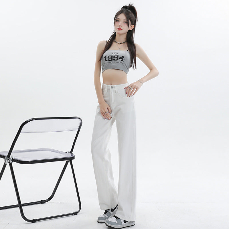 White Straight Leg Jeans Women's 2025 Summer New Classic High Waist Slim Look Sag Narrow Wide Leg Pants For Women