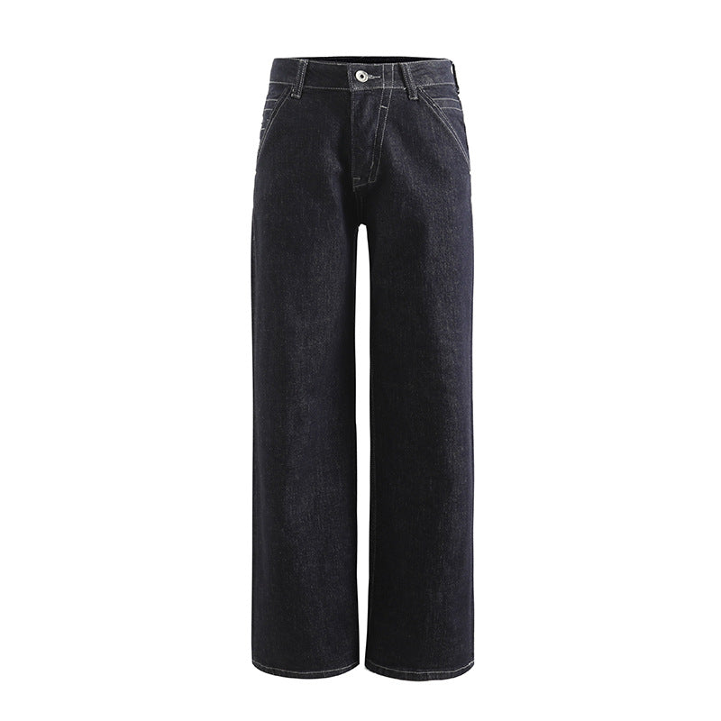 New Retro Primary Color Denim Middle Waist Slimming Leg Length A2 Elastic Fit Straight Jeans For Women 3075