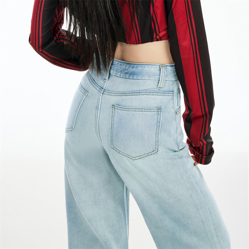High Waist Loose Wide Leg Horn Jeans Women's 2025 Spring New Wide Leg Loose Horn Denim Pants