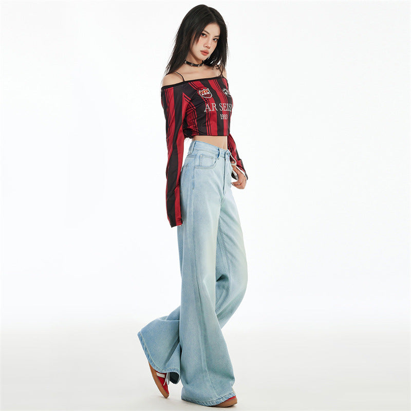 High Waist Loose Wide Leg Horn Jeans Women's 2025 Spring New Wide Leg Loose Horn Denim Pants