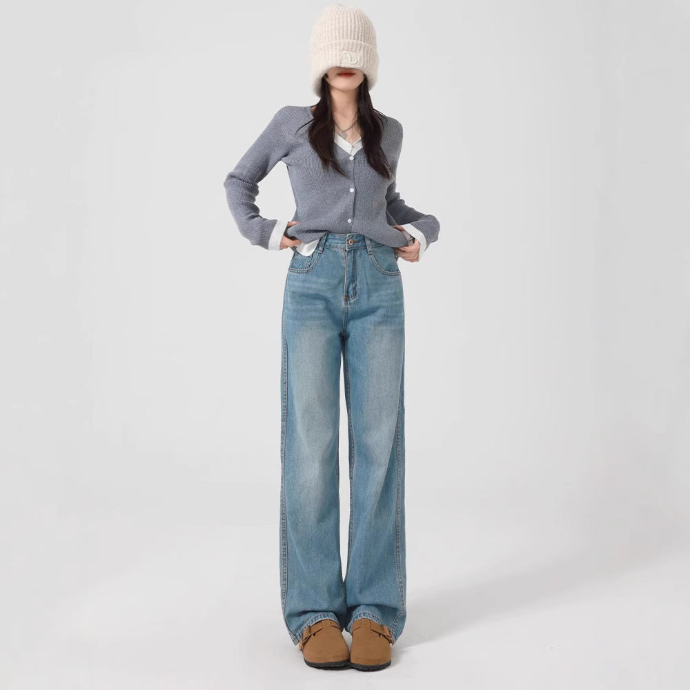 Wide-Leg Jeans For Women 2025 New Spring And Summer Small High-Waisted Loose Pear-Shaped Figure Narrow Straight Pants