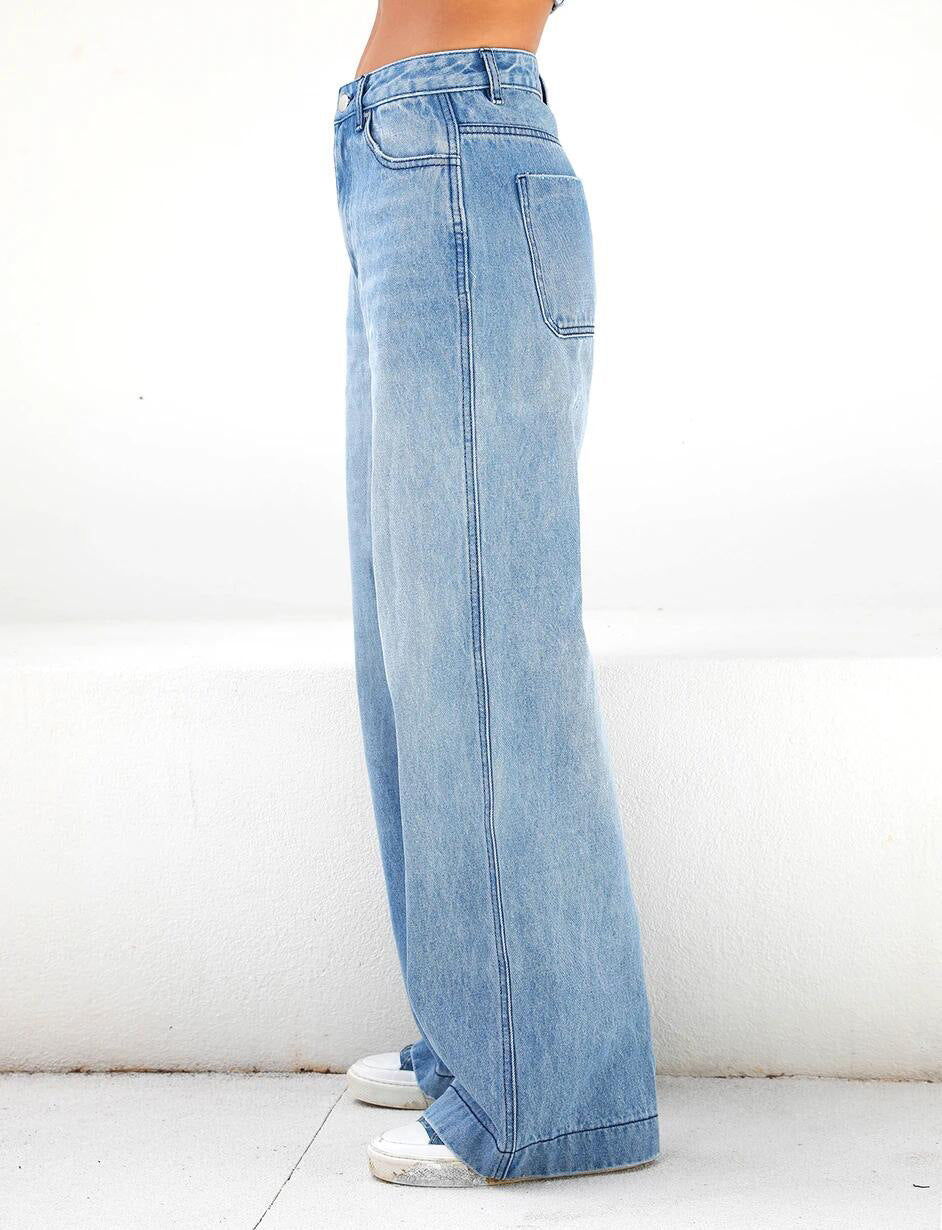 Europe And The United States 2021 High Waist Loose Wide Leg Women's Jeans Amazon Mop Jeans New One-piece Hair