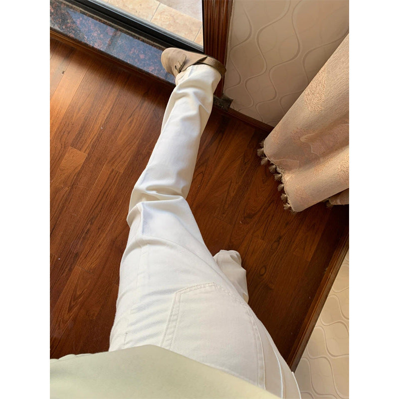 White High-Waisted Narrow Wide-Leg Jeans For Tall Women Spring New Versatile Loose Straight Pants For Small People