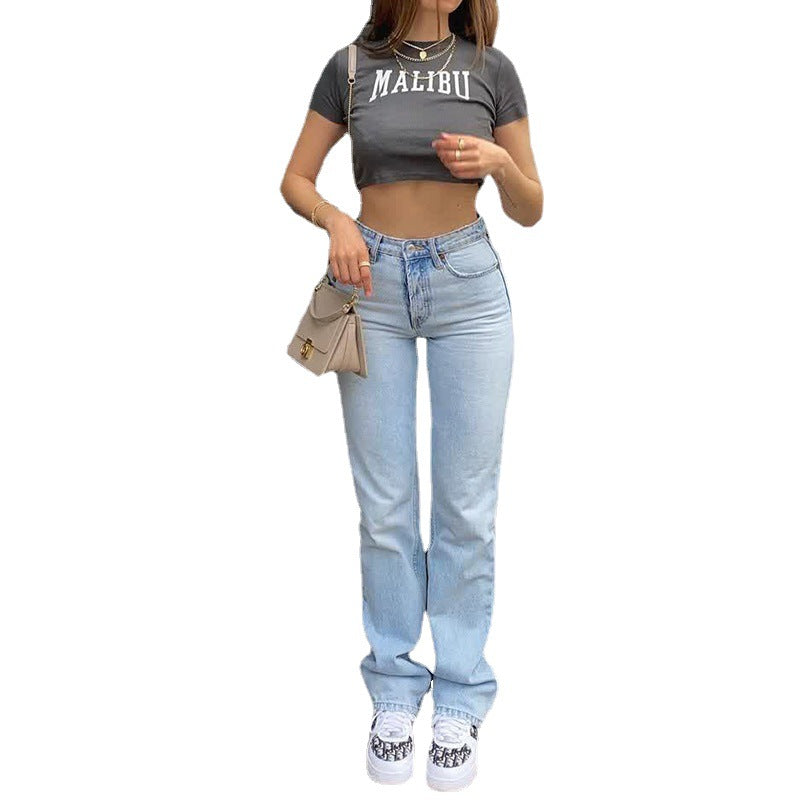 2025 Amazon New Women's High-Waisted Designer Jeans European And American Cross-Border Trade Straight-Leg Pants