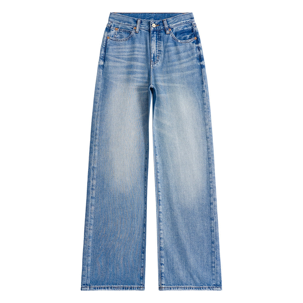 2025 New Summer Lyocell High-End Jeans Women's Non-Elastic Loose High Waist Nine-Point Straight-Leg Pants Cross-Border