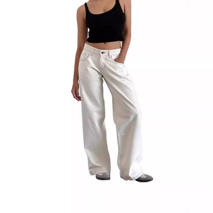 American Style Retro Low Waist Non-Elastic Washed Straight Jeans Women's Autumn New Street Wide Leg Denim Women's Pants
