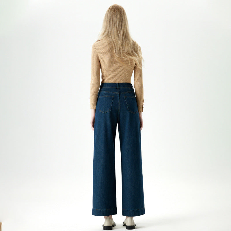 Ji Also Four-sided Two-button High-waist Wide-leg Jeans Women's 2025 Spring New Loose Straight Pants