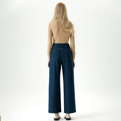 Ji Also Four-sided Two-button High-waist Wide-leg Jeans Women's 2025 Spring New Loose Straight Pants