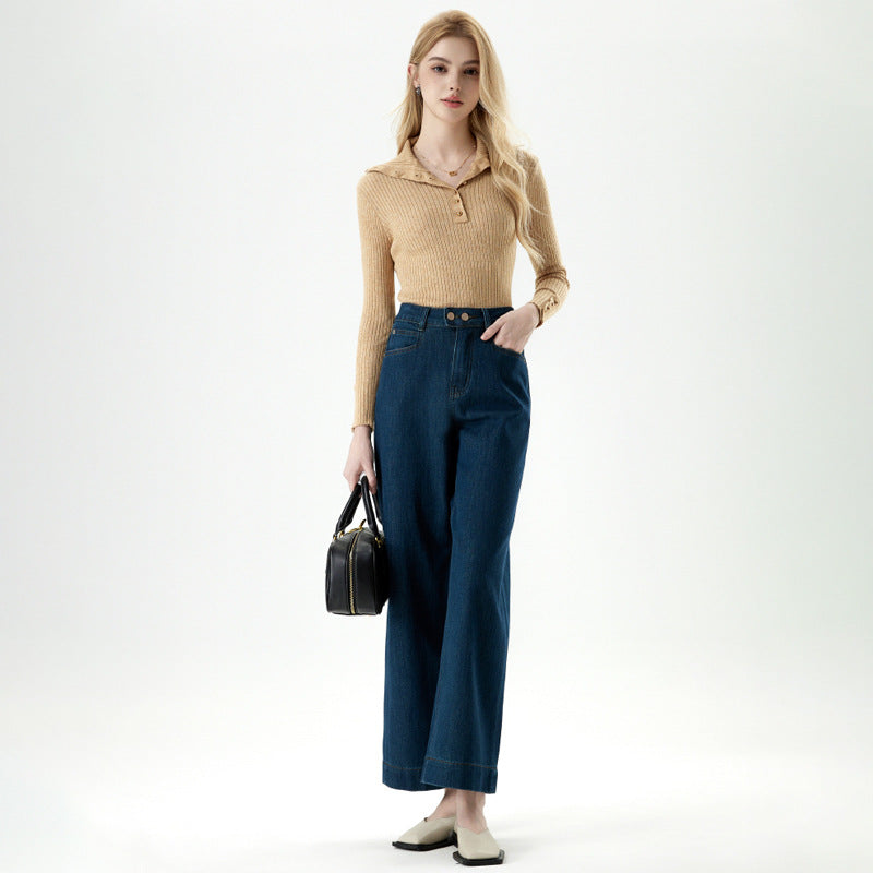 Ji Also Four-sided Two-button High-waist Wide-leg Jeans Women's 2025 Spring New Loose Straight Pants